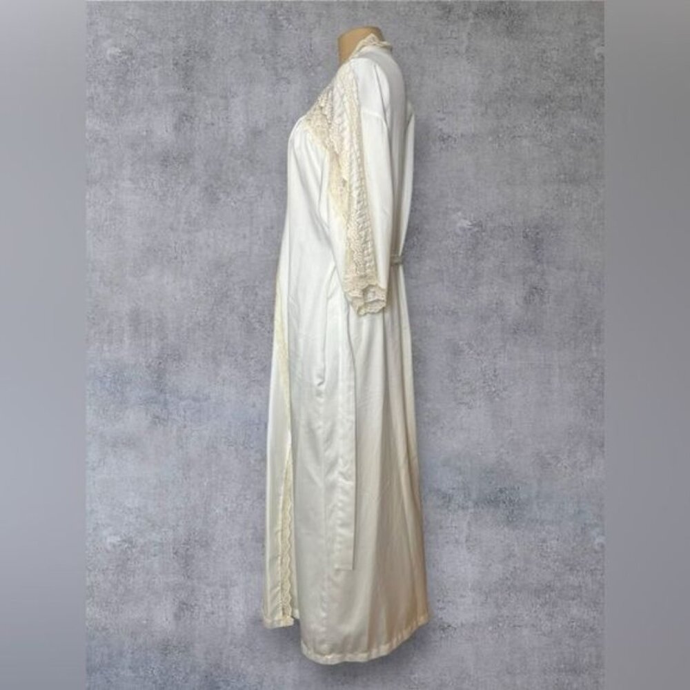 Vintage Victoria's Secret Ivory Satin Peignoir & Nightgown Set - Size M - Picture 4 of 12